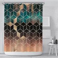 Shower curtain Home Decor Lyx guldmarmorering Duschdraperier Geometriska ränder Draperier för badrumstillbehör Set Badkarsgardin med krokar Vattentät 180x180cm