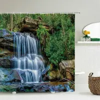 Shower curtain Home Decor Modern 3D-utskrift skog duschdraperi Grön växt Träd Landskap Badkar Gardin med krokar för badrum vattentät landskap 180x180cm