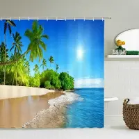 Shower curtain Home Decor 3d Strandlandskap Duschgardiner Hav Hav Medelhavet Badrumsgardin Vattentät tygdekoration 180*240cm Badgardin 180x180cm