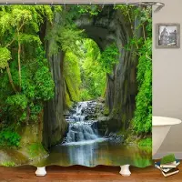 Shower curtain Home Decor Modern 3D-utskrift skog duschdraperi Grön växt Träd Landskap Badkar Gardin med krokar för badrum vattentät landskap 180x200cm