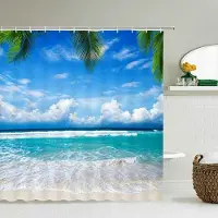 Shower curtain Home Decor 3d Strandlandskap Duschgardiner Hav Hav Medelhavet Badrumsgardin Vattentät tygdekoration 180*240cm Badgardin 180x180cm