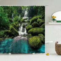 Shower curtain Home Decor Modern 3D-utskrift skog duschdraperi Grön växt Träd Landskap Badkar Gardin med krokar för badrum vattentät landskap 180x180cm
