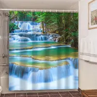Shower curtain Home Decor Lantligt landskap Creek Sten Lotus Buddha Duschdraperi Badrumsgardin Tyg Vattentät polyester Badrumsgardin med krokar 180*180cm