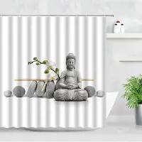 Shower curtain Home Decor Zen Grön Bambu Buddha Duschdraperi Landskap Vattenljus Sten Lotu Plant Trädgårdslandskap Vattentät Badrumsgardinskärm 180x180cm