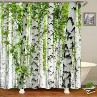 Shower curtain Home Decor Modern 3D-utskrift skog duschdraperi Grön växt Träd Landskap Badkar Gardin med krokar för badrum vattentät landskap 150x180cm