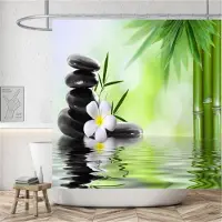 Shower curtain Home Decor Lantligt landskap Creek Sten Lotus Buddha Duschdraperi Badrumsgardin Tyg Vattentät polyester Badrumsgardin med krokar 150*180cm