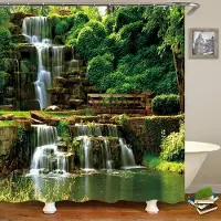 Shower curtain Home Decor Modern 3D-utskrift skog duschdraperi Grön växt Träd Landskap Badkar Gardin med krokar för badrum vattentät landskap 150x180cm