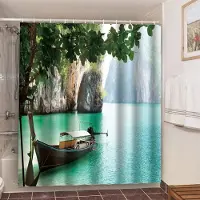 Shower curtain Home Decor Lantligt landskap Creek Sten Lotus Buddha Duschdraperi Badrumsgardin Tyg Vattentät polyester Badrumsgardin med krokar 180*200CM