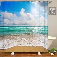 Shower curtain Home Decor 3d Strandlandskap Duschgardiner Hav Hav Medelhavet Badrumsgardin Vattentät tygdekoration 180*240cm Badgardin 180x180cm