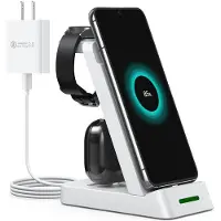 INF 3-i-1 Trådlös laddare för mobil, Samsung-smartklocka och hörlurar White