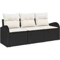 vidaXL Trädgårdsoffset med kudde 3 pcs Svart Poly rattan
