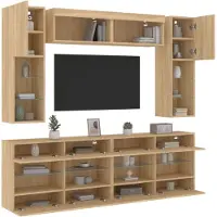 vidaXL Väggmonterade tv-skåp 6 delar med LEDs sonoma-ek