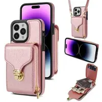 Mtp Products iPhone 16 Pro Allt-i-ett-skal med plånbok och rem - Roséguld