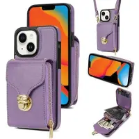 Mtp Products iPhone 15 Plus Allt-i-ett-skal med plånbok och rem - Lila