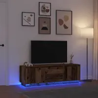 vidaXL TV-bänk med LED-lampor gammalt trä 160,5x41x50 cm