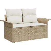 vidaXL Trädgårdsoffset 9 pcs Beige och gräddfärgad konstrotting