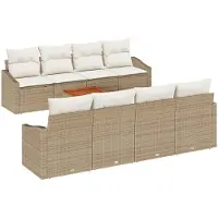 vidaXL Trädgårdsoffset med kudde 9 pcs Beige Poly rattan