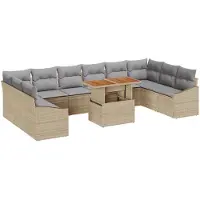 vidaXL Trädgårdsmöbelset med kudde 11 pcs Beige och Grå