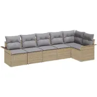 vidaXL Trädgårdsoffset med kudde 6 pcs Beige konstrotting