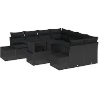 vidaXL Trädgårdsoffset med kudde 9 pcs Svart konstrotting