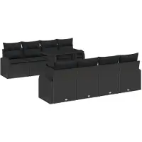 vidaXL Trädgårdsoffset med kudde 7 pcs Svart Poly rattan