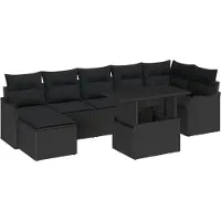 vidaXL Trädgårdsoffset med kudde 8 pcs Svart Poly rattan