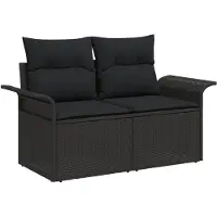 vidaXL Trädgårdsoffset med kudde med kudde 11 pcs Svart Poly Rattan