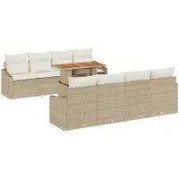 vidaXL Trädgårdsmöbelset med kudde 9 pcs Beige och gräddfärgad