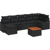 vidaXL Trädgårdsoffset med kudde 8 pcs Svart Poly rattan