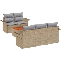 vidaXL Trädgårdsoffset med kudde 6 pcs Beige konstrotting