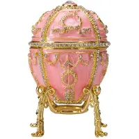 Danila-Souvenirs Faberge stil Rosenknopp ägg Smyckeskrin med blomma 9,5 cm rosa