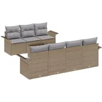 vidaXL Trädgårdsoffset med kudde 8 pcs Beige och Grå konstrotting