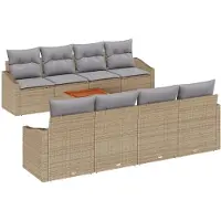 vidaXL Trädgårdsoffset med kudde 9 pcs Beige Poly rattan