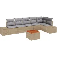 vidaXL Trädgårdsoffset med kudde 7 pcs Beige konstrotting