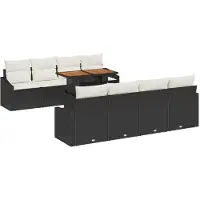 vidaXL Trädgårdsmöbelset med kudde med kudde 9 pcs Svart och kräm