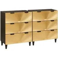 vidaXL Sideboard 2 pcs Svart och Guld 60 x 33 x 75 cm massivt mangoträ