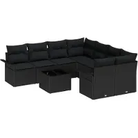 vidaXL Trädgårdsoffset 9 pcs Svart Poly rattan
