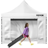 Vevor 10 x 10 FT Pop Up Canopy-tält, lusthustält med uteplats med avtagbara sidoväggar och väska på hjul, UV-beständig vattentät instant Gazebo Shelter för fest, trädgård, bakgård, vit