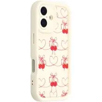 Mtp Products iPhone 16 Snyggt stötsäkert TPU-skal med upphöjda kanter - Vit / Rosettbundna körsbär