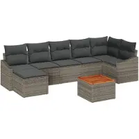 vidaXL Trädgårdsoffset med kudde 8 pcs Grå Poly rattan