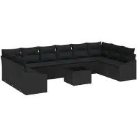 vidaXL Trädgårdsoffset 11 pcs Svart Poly rattan