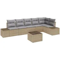 vidaXL Trädgårdsoffset med kudde 7 pcs Beige och Grå konstrotting