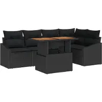 vidaXL Trädgårdsoffset med lagring 6 pcs Svart Poly rattan