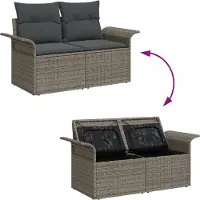vidaXL Trädgårdsoffset med lagring 6 pcs Grå Poly rattan