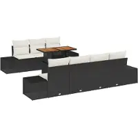 vidaXL Trädgårdsmöbelset med kudde 8 pcs Svart och kräm