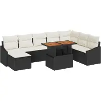vidaXL Trädgårdsoffset med lagring 9 pcs Svart Poly rattan