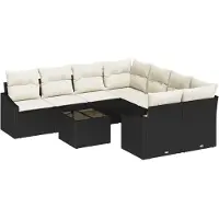 vidaXL Soffset med kudde med kudde 9 pcs Svart och kräm konstrotting