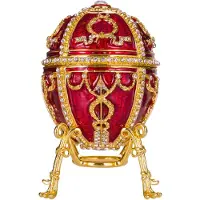 Danila-Souvenirs Faberge stil Rosenknopp ägg Smyckeskrin med blomma 9,5 cm röd