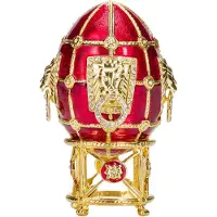 Danila-Souvenirs Faberge stil ägg Smyckeskrin med lejon 11 cm röd