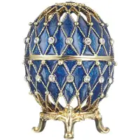 Danila-Souvenirs Faberge stil snidade ägg Smyckeskrin 7,5 cm blå